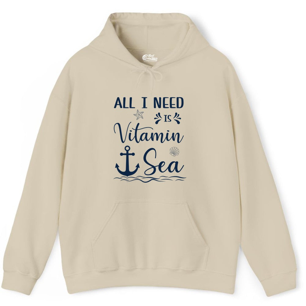 Vitamin Sea Shirt - Nautical Beach Pun Tee for Summer Vacation (Hoodie) in Sand - All I Need Is Vitamin Sea Nautical Beach Pun Shirt with Anchor Art