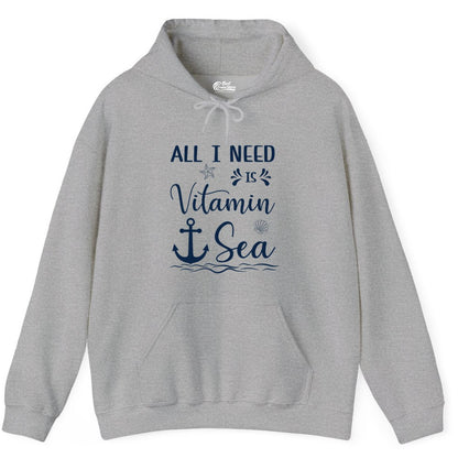 Vitamin Sea Shirt - Nautical Beach Pun Tee for Summer Vacation (Hoodie) in Sport Grey - All I Need Is Vitamin Sea Nautical Beach Pun Shirt with Anchor Art