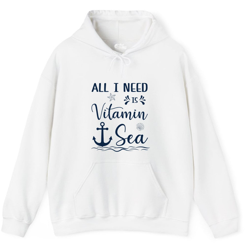 Vitamin Sea Shirt - Nautical Beach Pun Tee for Summer Vacation (Hoodie) in White - All I Need Is Vitamin Sea Nautical Beach Pun Shirt with Anchor Art