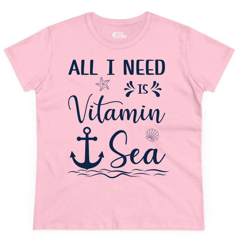 Vitamin Sea Shirt - Nautical Beach Pun Tee for Summer Vacation (Ladies Tee) in Light Pink - All I Need Is Vitamin Sea Nautical Beach Pun Shirt with Anchor Art
