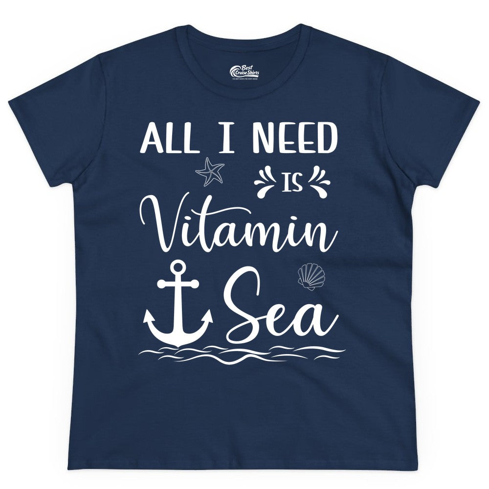 Vitamin Sea Shirt - Nautical Beach Pun Tee for Summer Vacation (Ladies Tee) in Navy - All I Need Is Vitamin Sea Nautical Beach Pun Shirt with Anchor Art