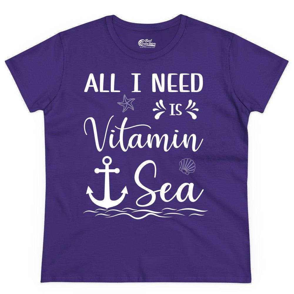 Vitamin Sea Shirt - Nautical Beach Pun Tee for Summer Vacation (Ladies Tee) in Purple - All I Need Is Vitamin Sea Nautical Beach Pun Shirt with Anchor Art