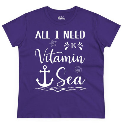 Vitamin Sea Shirt - Nautical Beach Pun Tee for Summer Vacation (Ladies Tee) in Purple - All I Need Is Vitamin Sea Nautical Beach Pun Shirt with Anchor Art