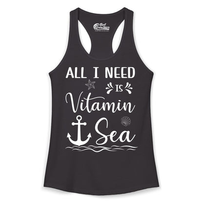 Vitamin Sea Shirt - Nautical Beach Pun Tee for Summer Vacation (Ladies Tank) in Black - All I Need Is Vitamin Sea Nautical Beach Pun Shirt with Anchor Art