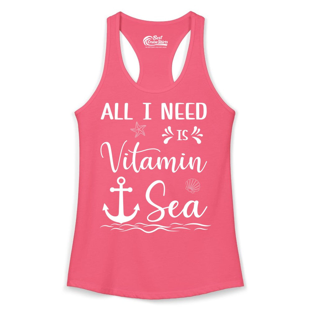 Vitamin Sea Shirt - Nautical Beach Pun Tee for Summer Vacation (Ladies Tank) in Hot Pink - All I Need Is Vitamin Sea Nautical Beach Pun Shirt with Anchor Art