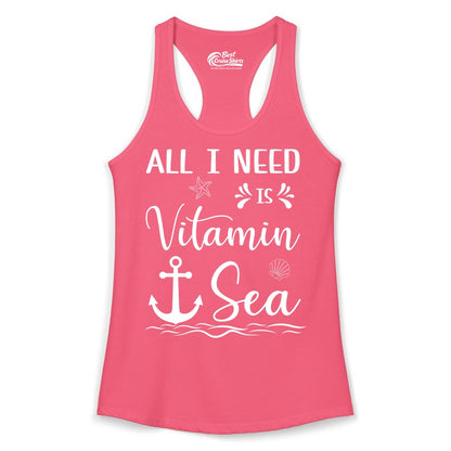 Vitamin Sea Shirt - Nautical Beach Pun Tee for Summer Vacation (Ladies Tank) in Hot Pink - All I Need Is Vitamin Sea Nautical Beach Pun Shirt with Anchor Art