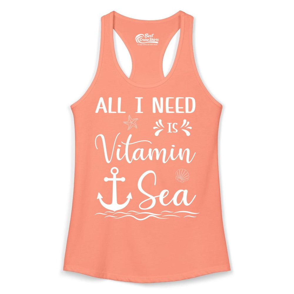 Vitamin Sea Shirt - Nautical Beach Pun Tee for Summer Vacation (Ladies Tank) in Solid Light Orange - All I Need Is Vitamin Sea Nautical Beach Pun Shirt with Anchor Art