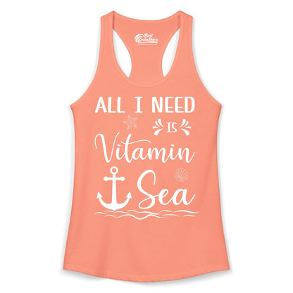 Vitamin Sea Shirt - Nautical Beach Pun Tee for Summer Vacation (Ladies Tank) in Solid Light Orange - All I Need Is Vitamin Sea Nautical Beach Pun Shirt with Anchor Art