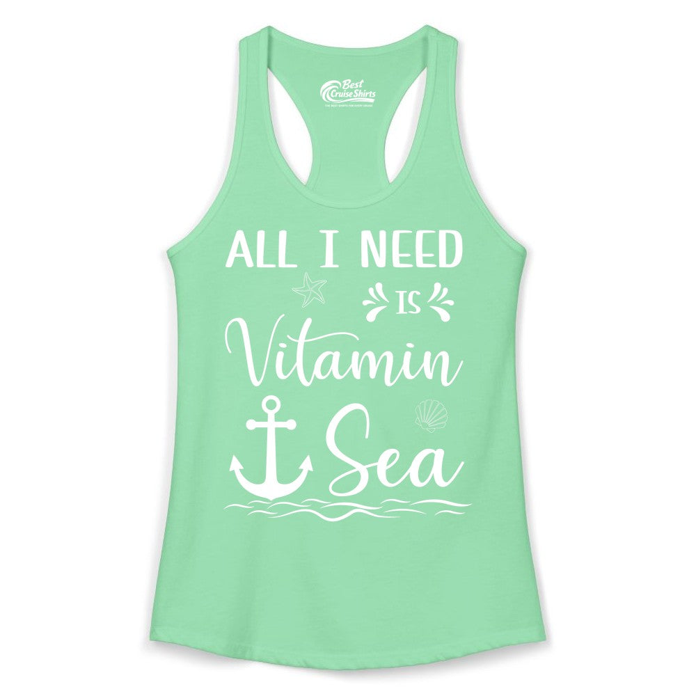 Vitamin Sea Shirt - Nautical Beach Pun Tee for Summer Vacation (Ladies Tank) in Solid Mint - All I Need Is Vitamin Sea Nautical Beach Pun Shirt with Anchor Art