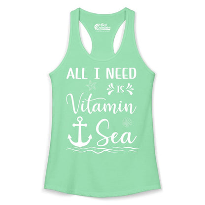 Vitamin Sea Shirt - Nautical Beach Pun Tee for Summer Vacation (Ladies Tank) in Solid Mint - All I Need Is Vitamin Sea Nautical Beach Pun Shirt with Anchor Art