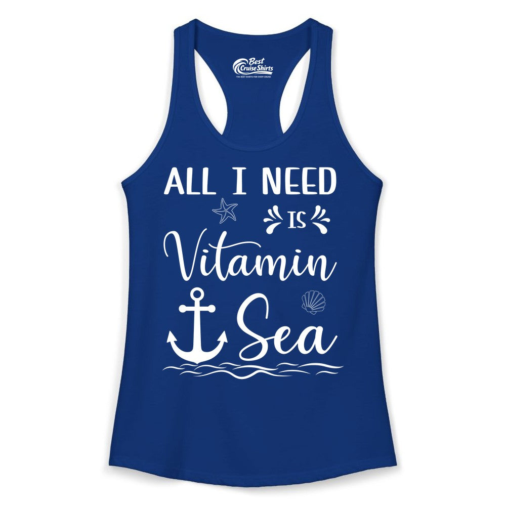 Vitamin Sea Shirt - Nautical Beach Pun Tee for Summer Vacation (Ladies Tank) in Solid Royal - All I Need Is Vitamin Sea Nautical Beach Pun Shirt with Anchor Art