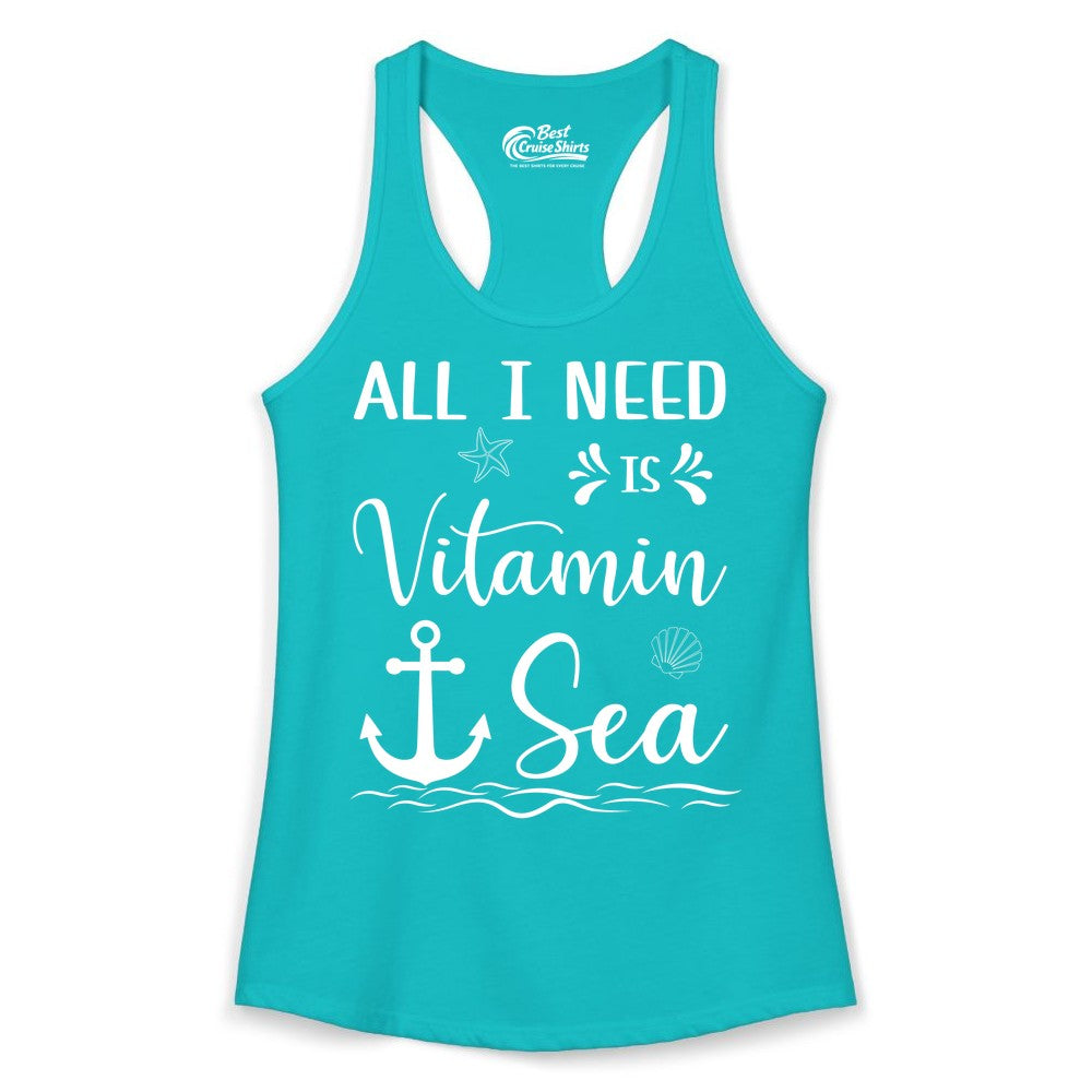 Vitamin Sea Shirt - Nautical Beach Pun Tee for Summer Vacation (Ladies Tank) in Tahiti Blue - All I Need Is Vitamin Sea Nautical Beach Pun Shirt with Anchor Art