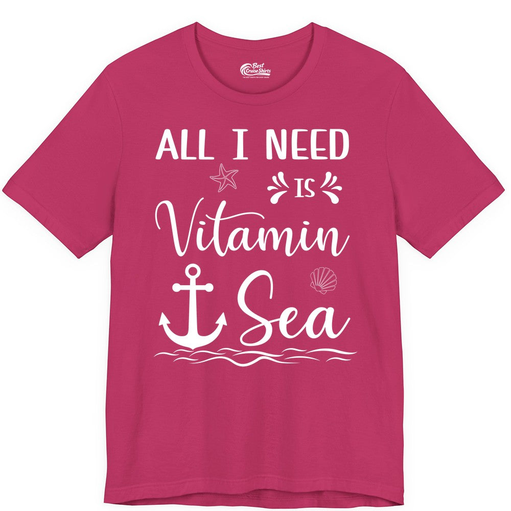 Vitamin Sea Shirt - Nautical Beach Pun Tee for Summer Vacation (Premium Tee) in Berry - All I Need Is Vitamin Sea Nautical Beach Pun Shirt with Anchor Art