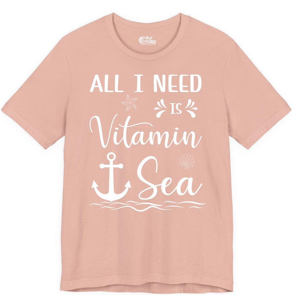 Vitamin Sea Shirt - Nautical Beach Pun Tee for Summer Vacation (Premium Tee) in Peach - All I Need Is Vitamin Sea Nautical Beach Pun Shirt with Anchor Art