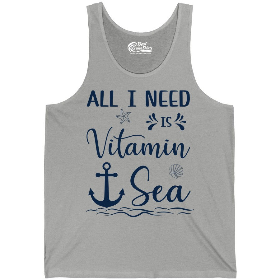 Vitamin Sea Shirt - Nautical Beach Pun Tee for Summer Vacation (Tank Top) in Athletic Heather - All I Need Is Vitamin Sea Nautical Beach Pun Shirt with Anchor Art