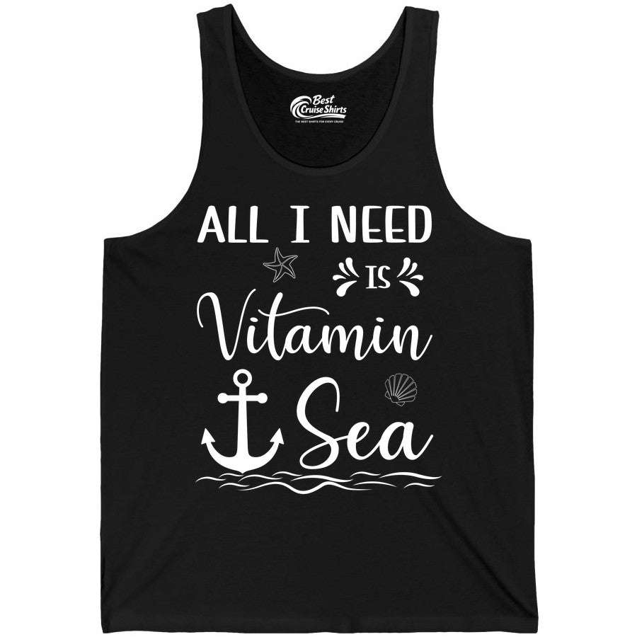 Vitamin Sea Shirt - Nautical Beach Pun Tee for Summer Vacation (Tank Top) in Black - All I Need Is Vitamin Sea Nautical Beach Pun Shirt with Anchor Art
