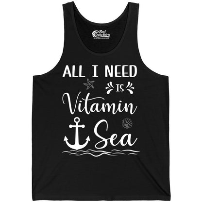 Vitamin Sea Shirt - Nautical Beach Pun Tee for Summer Vacation (Tank Top) in Black - All I Need Is Vitamin Sea Nautical Beach Pun Shirt with Anchor Art