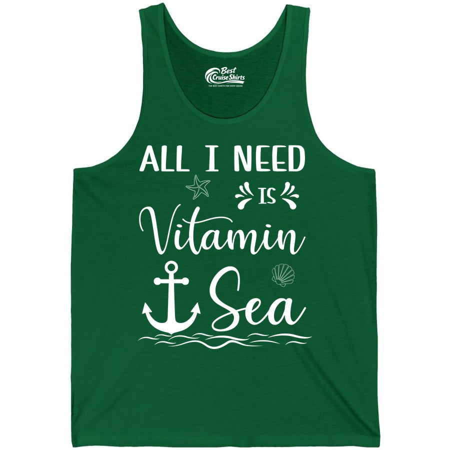 Vitamin Sea Shirt - Nautical Beach Pun Tee for Summer Vacation (Tank Top) in Kelly - All I Need Is Vitamin Sea Nautical Beach Pun Shirt with Anchor Art