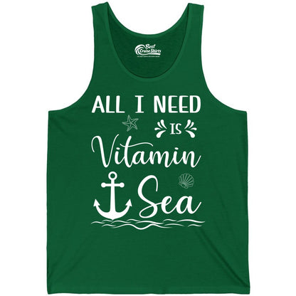 Vitamin Sea Shirt - Nautical Beach Pun Tee for Summer Vacation (Tank Top) in Kelly - All I Need Is Vitamin Sea Nautical Beach Pun Shirt with Anchor Art
