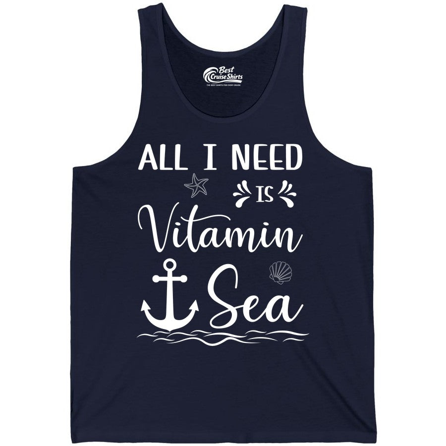 Vitamin Sea Shirt - Nautical Beach Pun Tee for Summer Vacation (Tank Top) in Navy - All I Need Is Vitamin Sea Nautical Beach Pun Shirt with Anchor Art