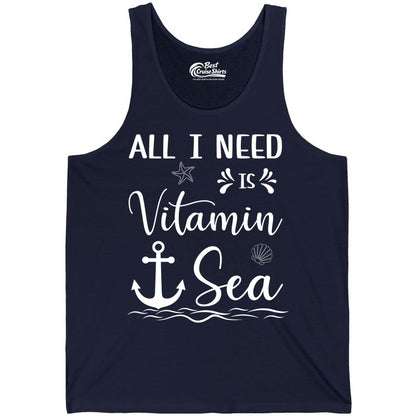 Vitamin Sea Shirt - Nautical Beach Pun Tee for Summer Vacation (Tank Top) in Navy - All I Need Is Vitamin Sea Nautical Beach Pun Shirt with Anchor Art