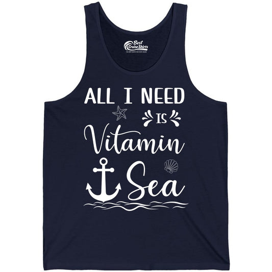 Vitamin Sea Shirt - Nautical Beach Pun Tee for Summer Vacation (Tank Top) in Navy - All I Need Is Vitamin Sea Nautical Beach Pun Shirt with Anchor Art