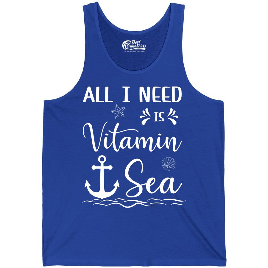 Vitamin Sea Shirt - Nautical Beach Pun Tee for Summer Vacation (Tank Top) in True Royal - All I Need Is Vitamin Sea Nautical Beach Pun Shirt with Anchor Art