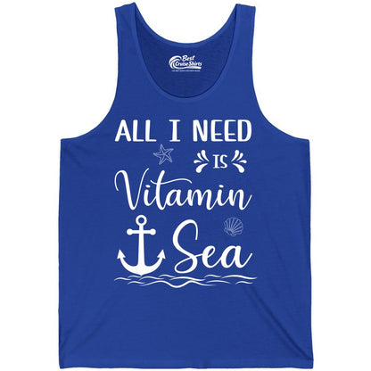 Vitamin Sea Shirt - Nautical Beach Pun Tee for Summer Vacation (Tank Top) in True Royal - All I Need Is Vitamin Sea Nautical Beach Pun Shirt with Anchor Art