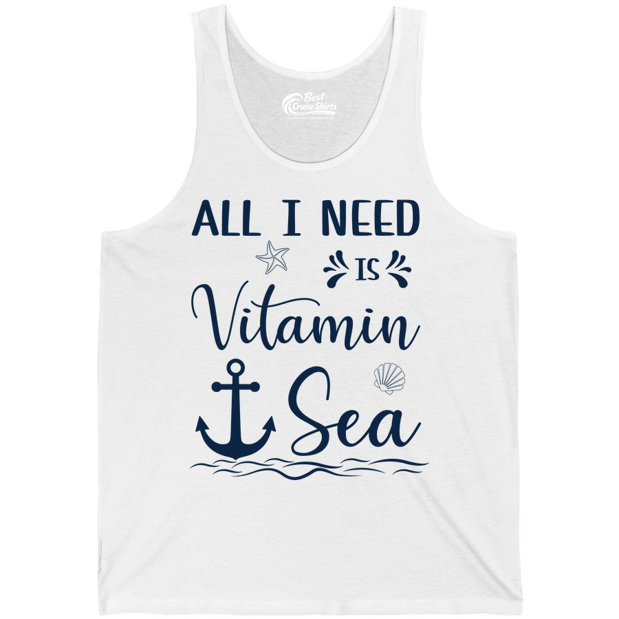 Vitamin Sea Shirt - Nautical Beach Pun Tee for Summer Vacation (Tank Top) in White - All I Need Is Vitamin Sea Nautical Beach Pun Shirt with Anchor Art