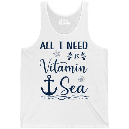 Vitamin Sea Shirt - Nautical Beach Pun Tee for Summer Vacation (Tank Top) in White - All I Need Is Vitamin Sea Nautical Beach Pun Shirt with Anchor Art