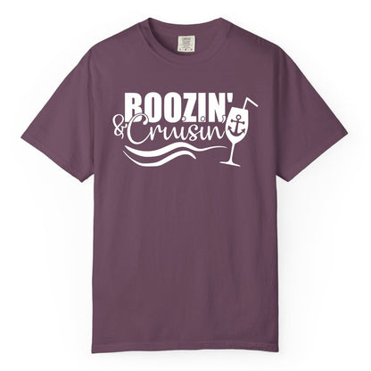 Boozin and Cruisin Shirt - Funny Cruise Drinking Shirt for Adults (Comfort Color) in Berry - Boozin and Cruisin Shirt - Nautical Cruise Drinking Humor Tee Design