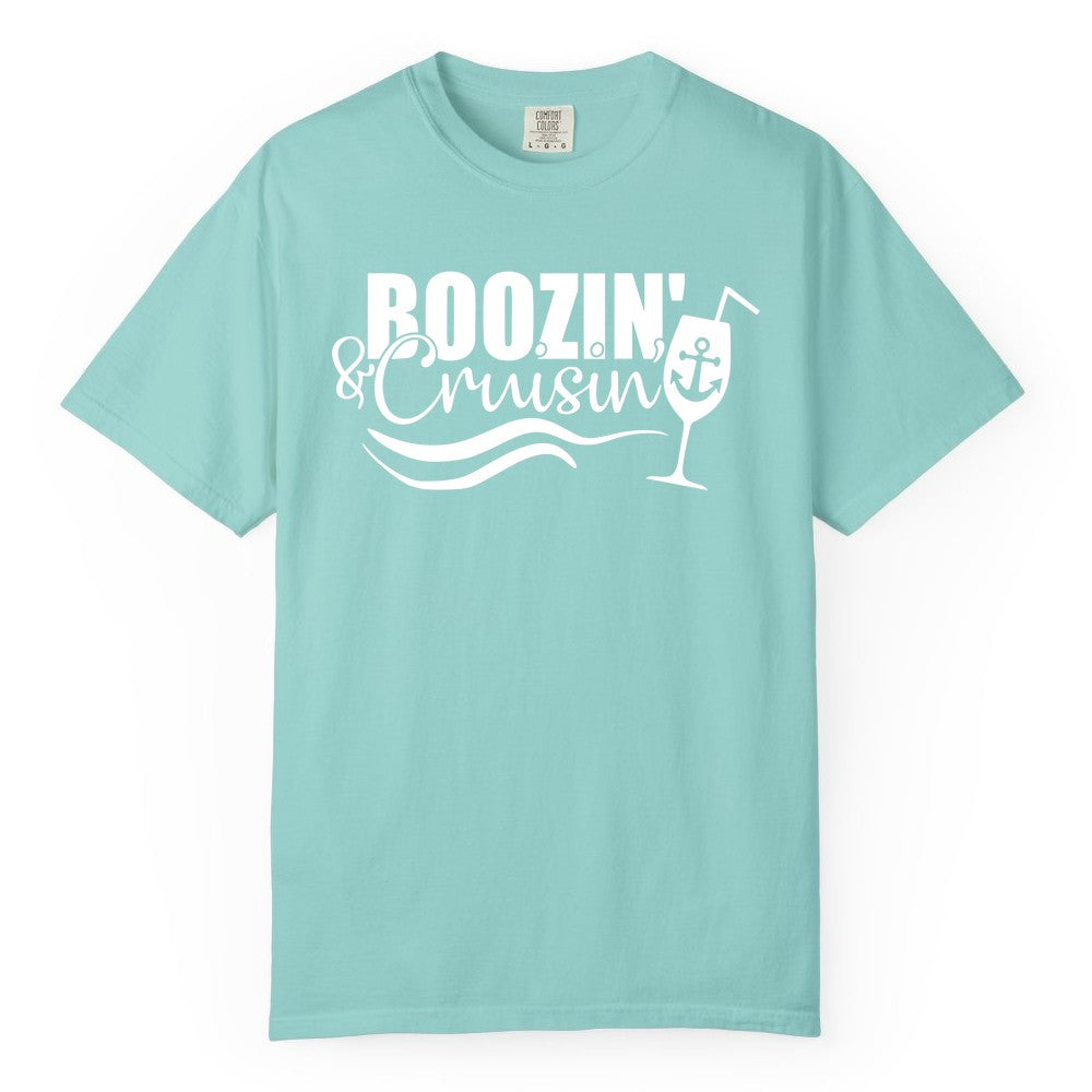 Boozin and Cruisin Shirt - Funny Cruise Drinking Shirt for Adults (Comfort Color) in Chalky Mint - Boozin and Cruisin Shirt - Nautical Cruise Drinking Humor Tee Design