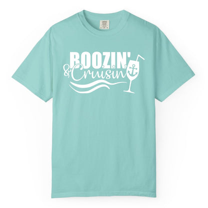 Boozin and Cruisin Shirt - Funny Cruise Drinking Shirt for Adults (Comfort Color) in Chalky Mint - Boozin and Cruisin Shirt - Nautical Cruise Drinking Humor Tee Design