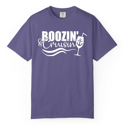 Boozin and Cruisin Shirt - Funny Cruise Drinking Shirt for Adults (Comfort Color) in Grape - Boozin and Cruisin Shirt - Nautical Cruise Drinking Humor Tee Design
