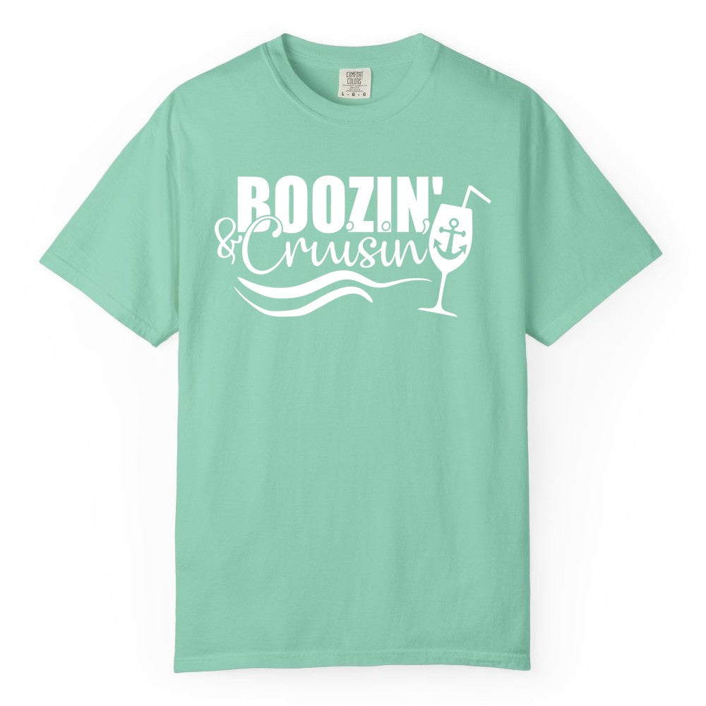 Boozin and Cruisin Shirt - Funny Cruise Drinking Shirt for Adults (Comfort Color) in Island Reef - Boozin and Cruisin Shirt - Nautical Cruise Drinking Humor Tee Design
