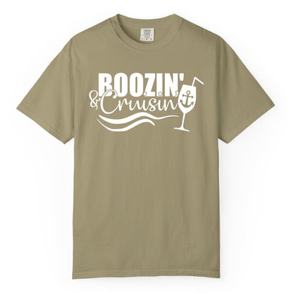 Boozin and Cruisin Shirt - Funny Cruise Drinking Shirt for Adults (Comfort Color) in Khaki - Boozin and Cruisin Shirt - Nautical Cruise Drinking Humor Tee Design