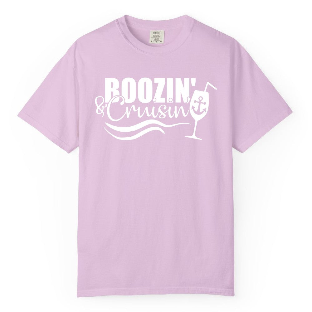 Boozin and Cruisin Shirt - Funny Cruise Drinking Shirt for Adults (Comfort Color) in Orchid - Boozin and Cruisin Shirt - Nautical Cruise Drinking Humor Tee Design