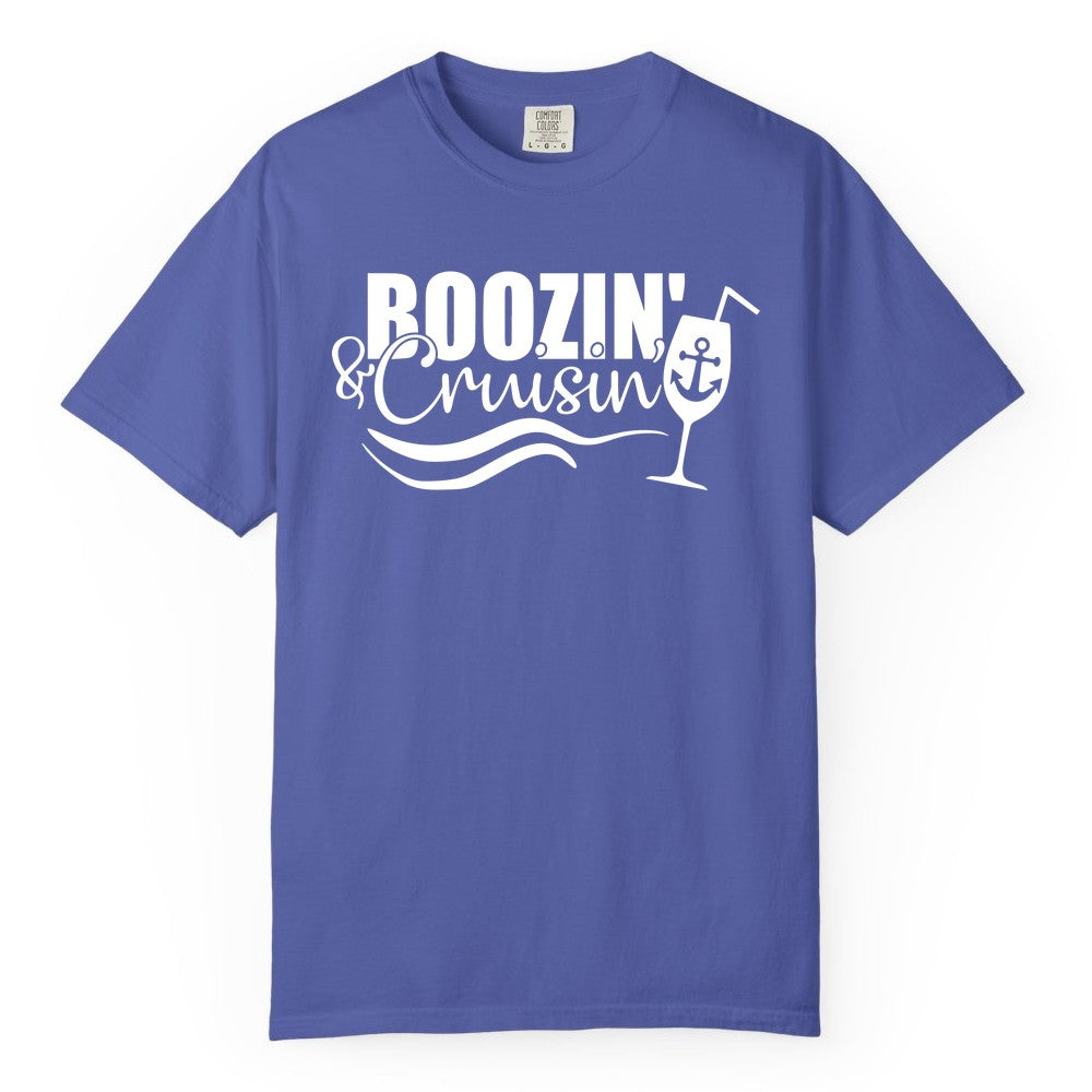 Boozin and Cruisin Shirt - Funny Cruise Drinking Shirt for Adults (Comfort Color) in Periwinkle - Boozin and Cruisin Shirt - Nautical Cruise Drinking Humor Tee Design