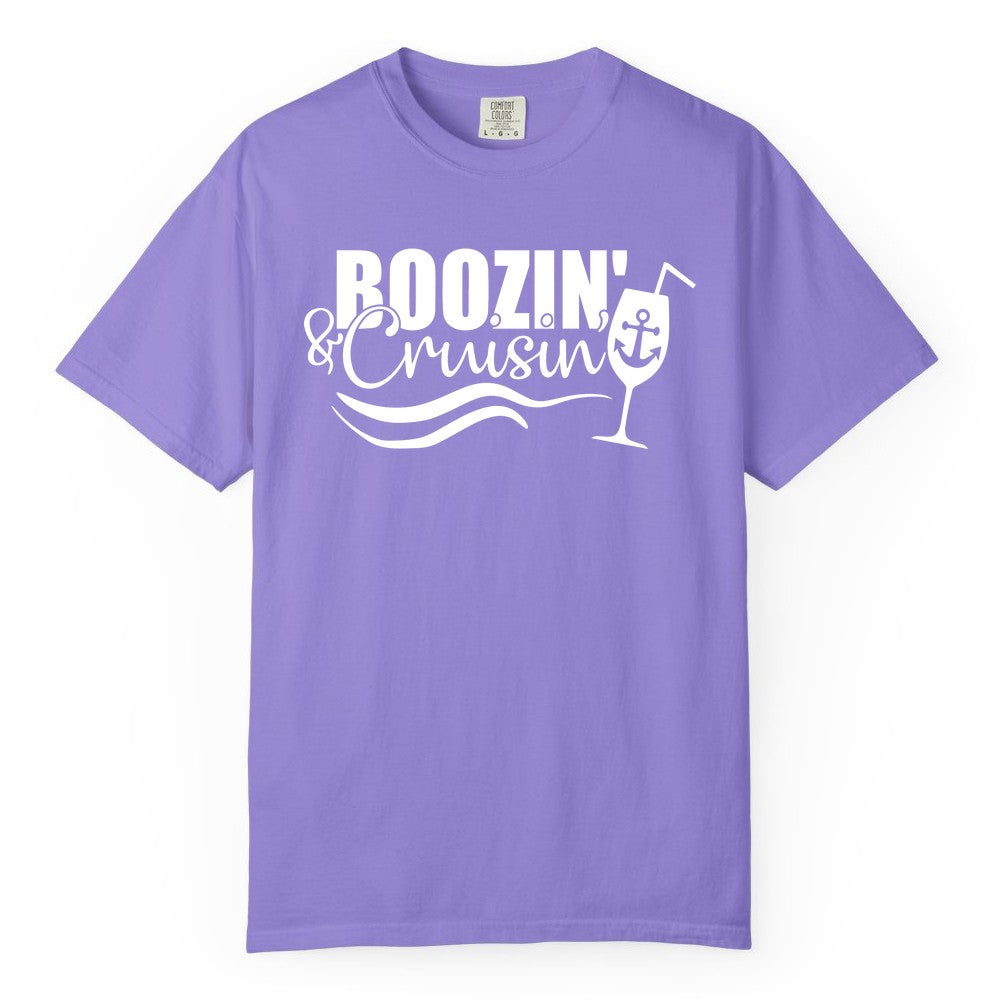 Boozin and Cruisin Shirt - Funny Cruise Drinking Shirt for Adults (Comfort Color) in Violet - Boozin and Cruisin Shirt - Nautical Cruise Drinking Humor Tee Design