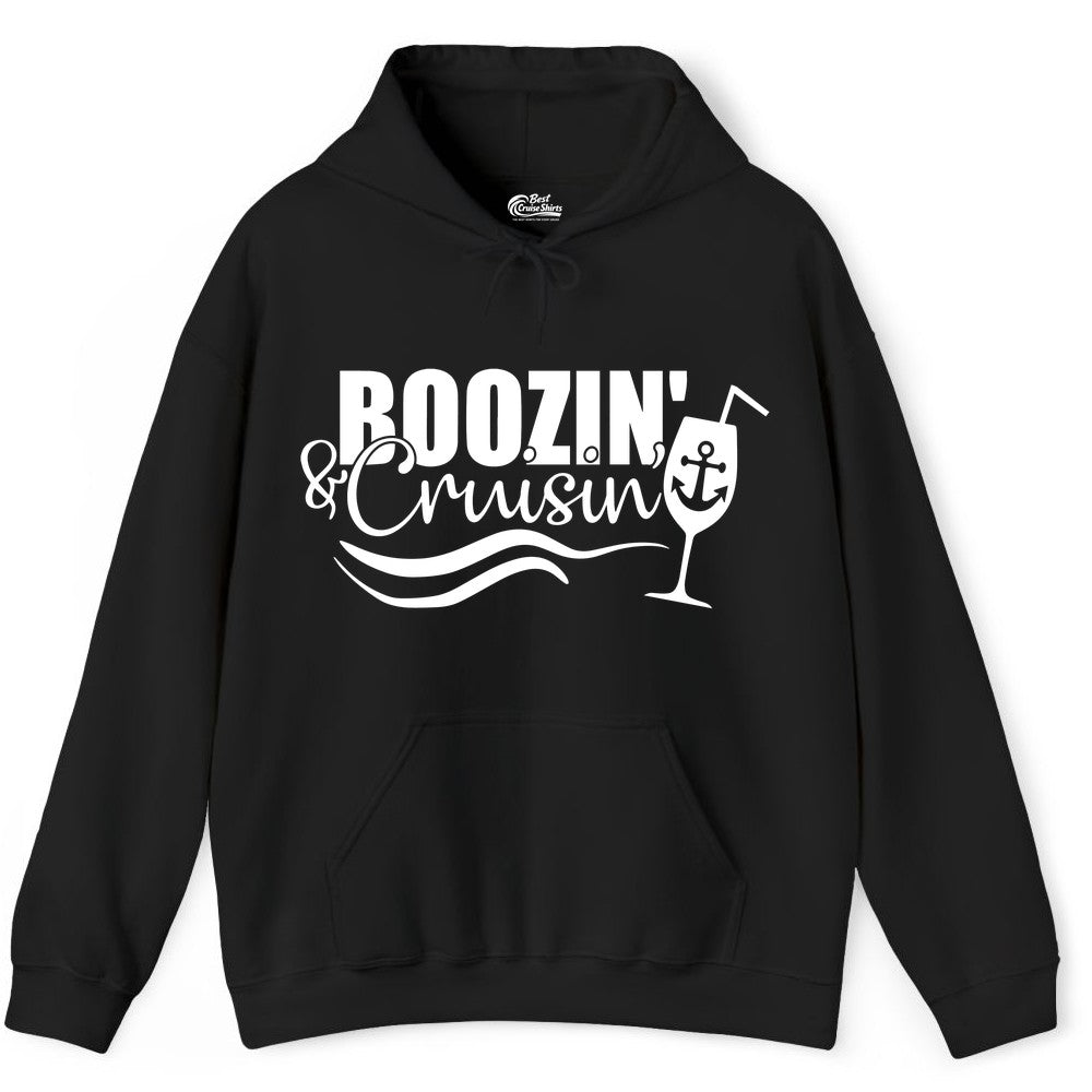 Boozin and Cruisin Shirt - Funny Cruise Drinking Shirt for Adults (Hoodie) in Black - Boozin and Cruisin Shirt - Nautical Cruise Drinking Humor Tee Design