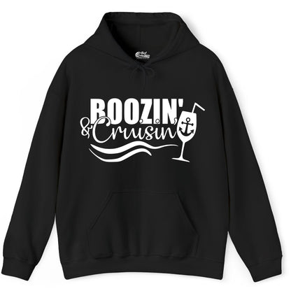 Boozin and Cruisin Shirt - Funny Cruise Drinking Shirt for Adults (Hoodie) in Black - Boozin and Cruisin Shirt - Nautical Cruise Drinking Humor Tee Design