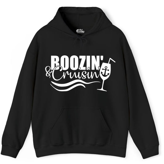 Boozin and Cruisin Shirt - Funny Cruise Drinking Shirt for Adults (Hoodie) in Black - Boozin and Cruisin Shirt - Nautical Cruise Drinking Humor Tee Design