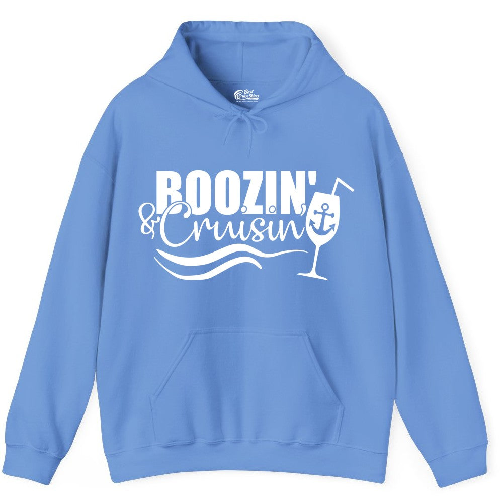 Boozin and Cruisin Shirt - Funny Cruise Drinking Shirt for Adults (Hoodie) in Carolina Blue - Boozin and Cruisin Shirt - Nautical Cruise Drinking Humor Tee Design