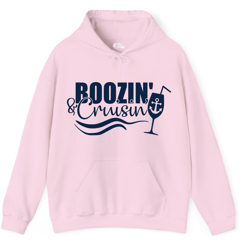 Boozin and Cruisin Shirt - Funny Cruise Drinking Shirt for Adults (Hoodie) in Light Pink - Boozin and Cruisin Shirt - Nautical Cruise Drinking Humor Tee Design