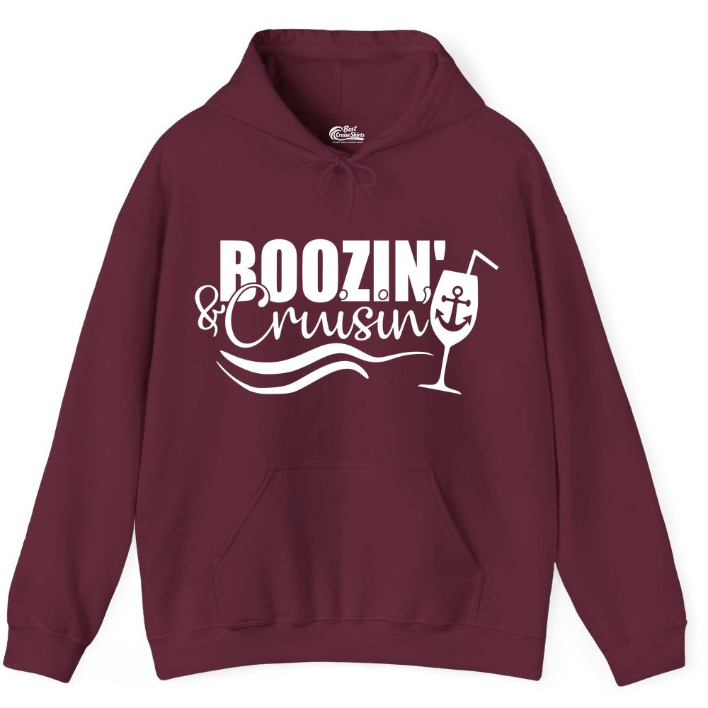 Boozin and Cruisin Shirt - Funny Cruise Drinking Shirt for Adults (Hoodie) in Maroon - Boozin and Cruisin Shirt - Nautical Cruise Drinking Humor Tee Design