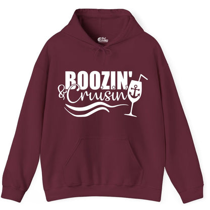 Boozin and Cruisin Shirt - Funny Cruise Drinking Shirt for Adults (Hoodie) in Maroon - Boozin and Cruisin Shirt - Nautical Cruise Drinking Humor Tee Design