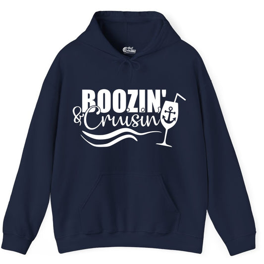 Boozin and Cruisin Shirt - Funny Cruise Drinking Shirt for Adults (Hoodie) in Navy - Boozin and Cruisin Shirt - Nautical Cruise Drinking Humor Tee Design