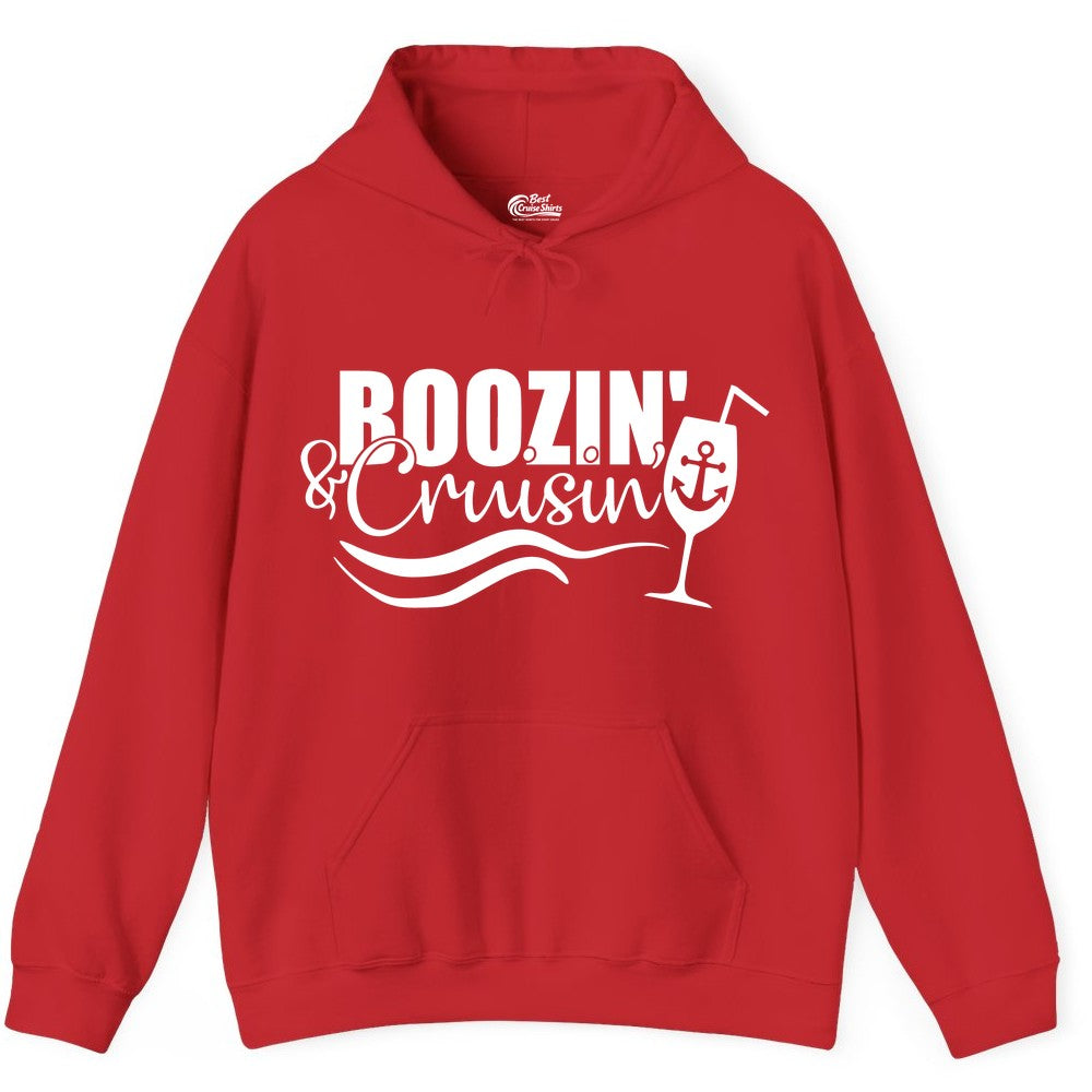 Boozin and Cruisin Shirt - Funny Cruise Drinking Shirt for Adults (Hoodie) in Red - Boozin and Cruisin Shirt - Nautical Cruise Drinking Humor Tee Design