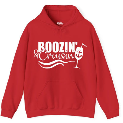 Boozin and Cruisin Shirt - Funny Cruise Drinking Shirt for Adults (Hoodie) in Red - Boozin and Cruisin Shirt - Nautical Cruise Drinking Humor Tee Design