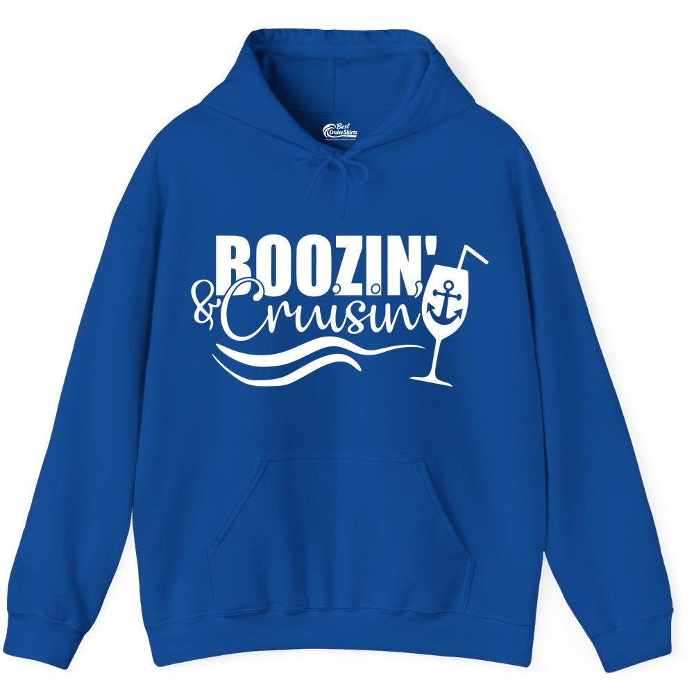 Boozin and Cruisin Shirt - Funny Cruise Drinking Shirt for Adults (Hoodie) in Royal - Boozin and Cruisin Shirt - Nautical Cruise Drinking Humor Tee Design